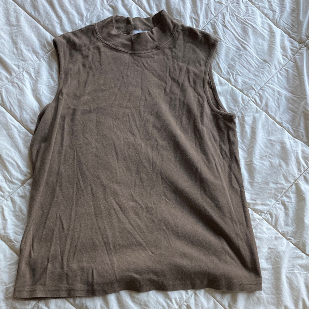 Mock Neck Cotton Tank Top Blouse